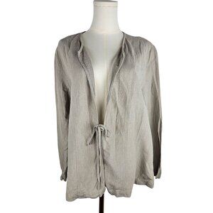 Eileen Fisher Washed Linen Tie Jacket Sz XL Beige Open Front Lagenlook Italian